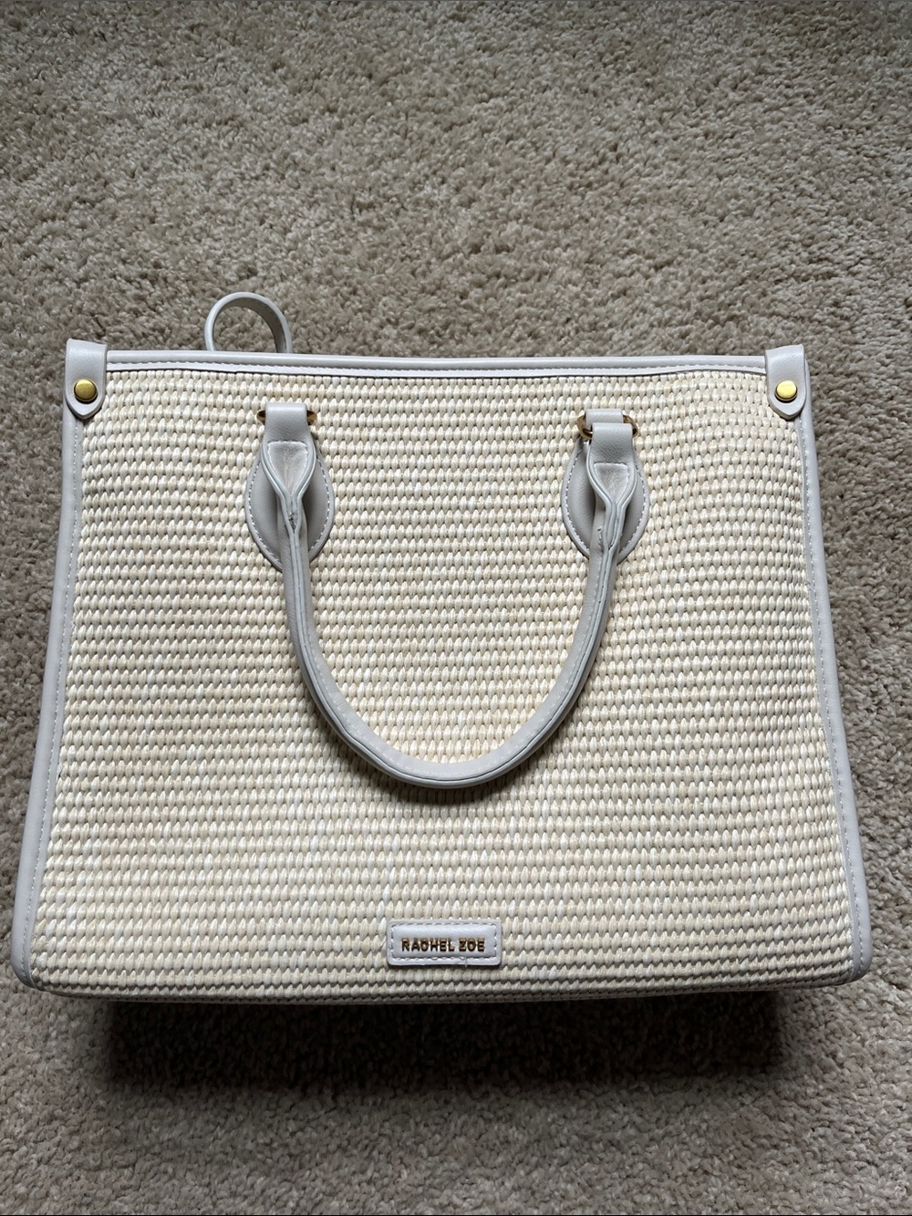 Rachel Zoe Raffia Contrast Tote Bag Cream/bone color